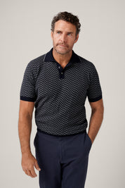 Chevron Knit Polo - Grey/Blue