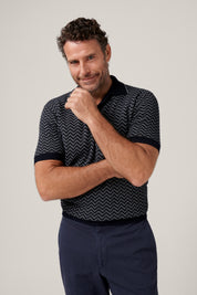 Chevron Knit Polo - Grey/Blue