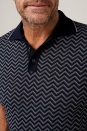 Chevron Knit Polo - Grey/Blue