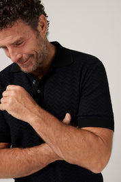 Chevron Knit Polo - Black/Navy
