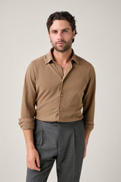 Noosa Long Sleeved Pique Cotton Shirt- Camel