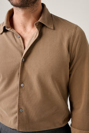 Noosa Long Sleeved Pique Cotton Shirt- Camel