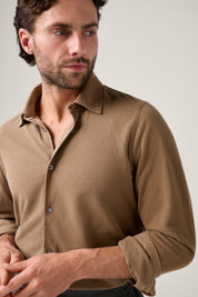 Noosa Long Sleeved Pique Cotton Shirt- Camel