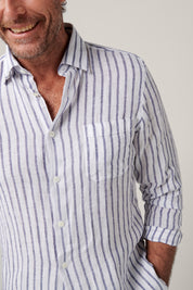 Bronte Italian Stripe Linen Shirt - Navy