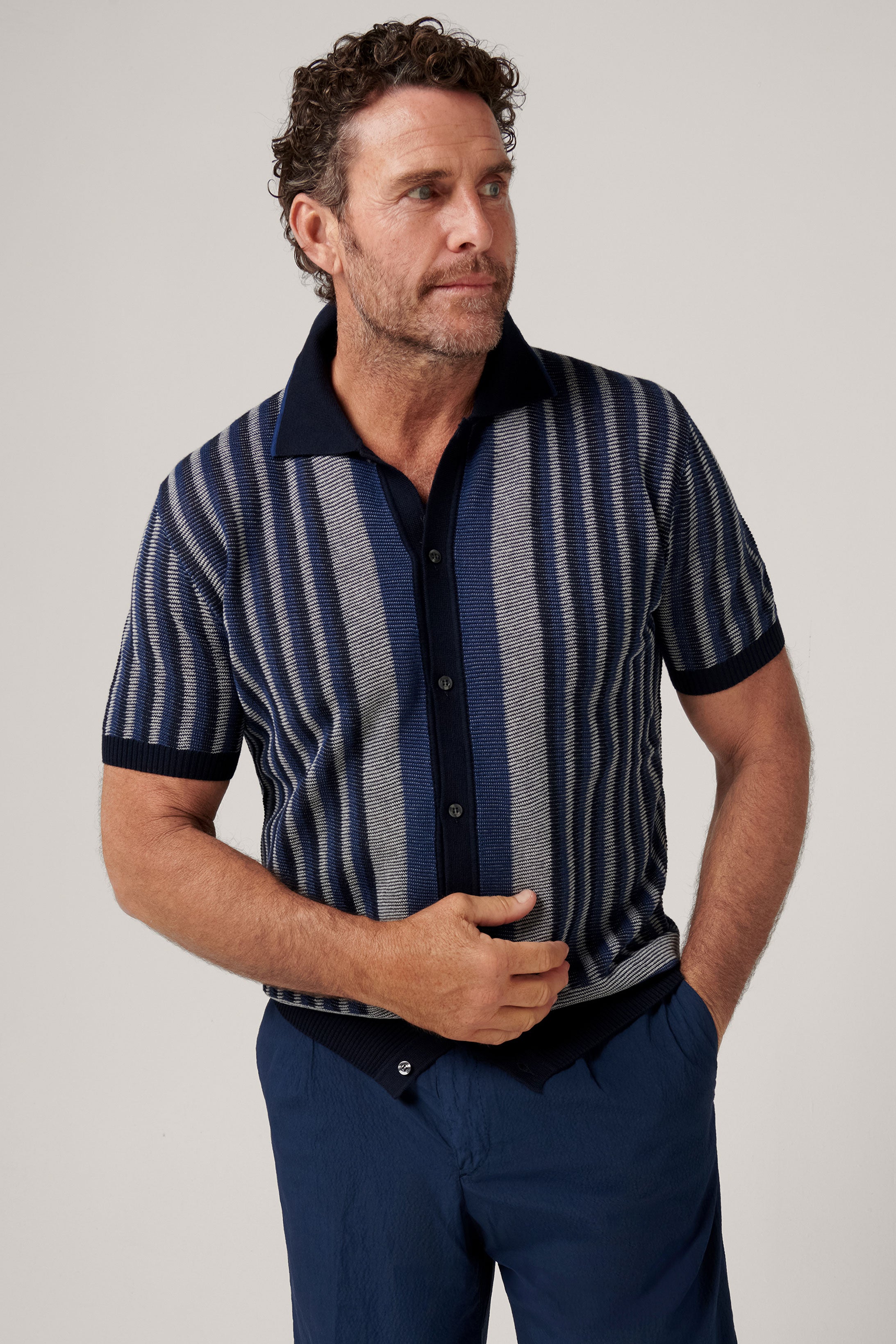 Riviera Short Sleeved Knit Polo - Marine