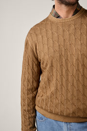 Diamond Cable Crew Knit - Biscuit Brown Cable Vintage Wash