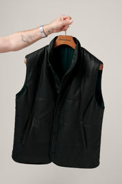 Leather Quilted Vest - Dark Green