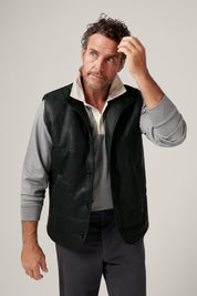 Leather Quilted Vest - Dark Green