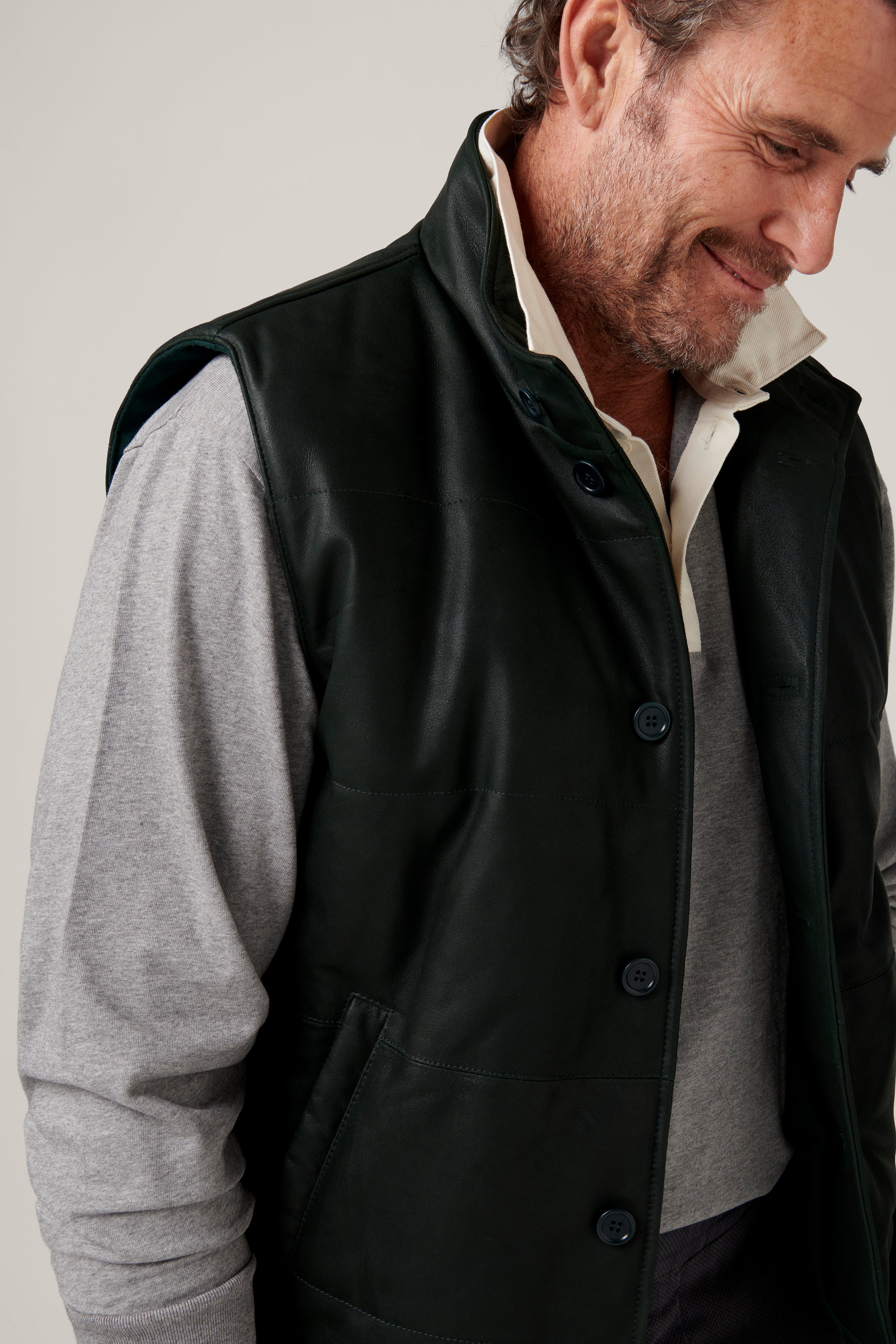 Leather Quilted Vest - Dark Green