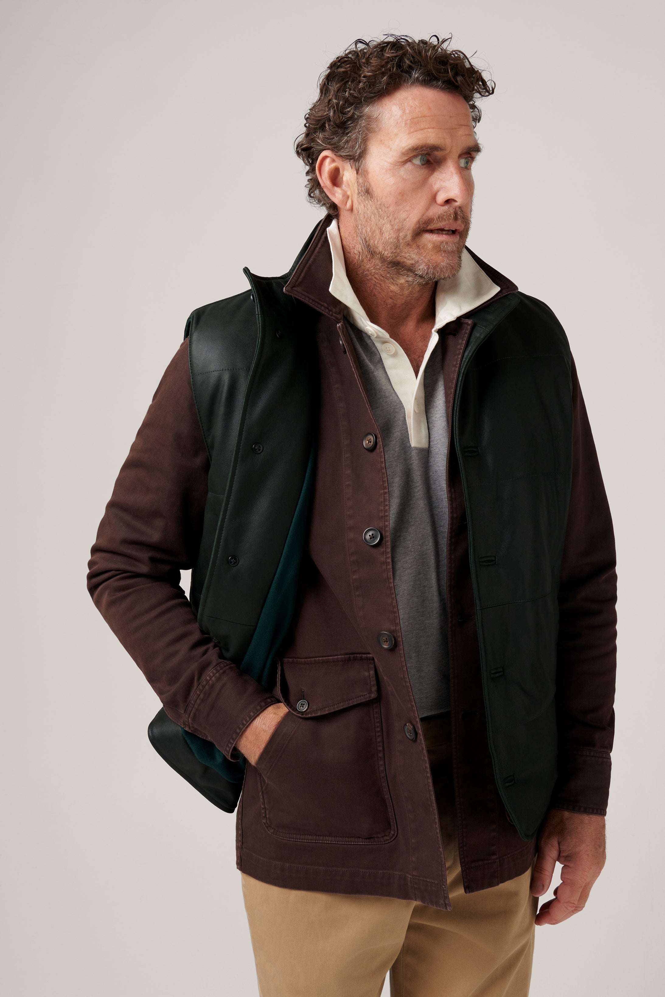 Leather Quilted Vest - Dark Green