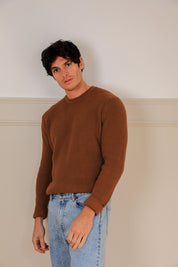 Winton Crew-Neck Sweater - Knit Cotton - Ochre