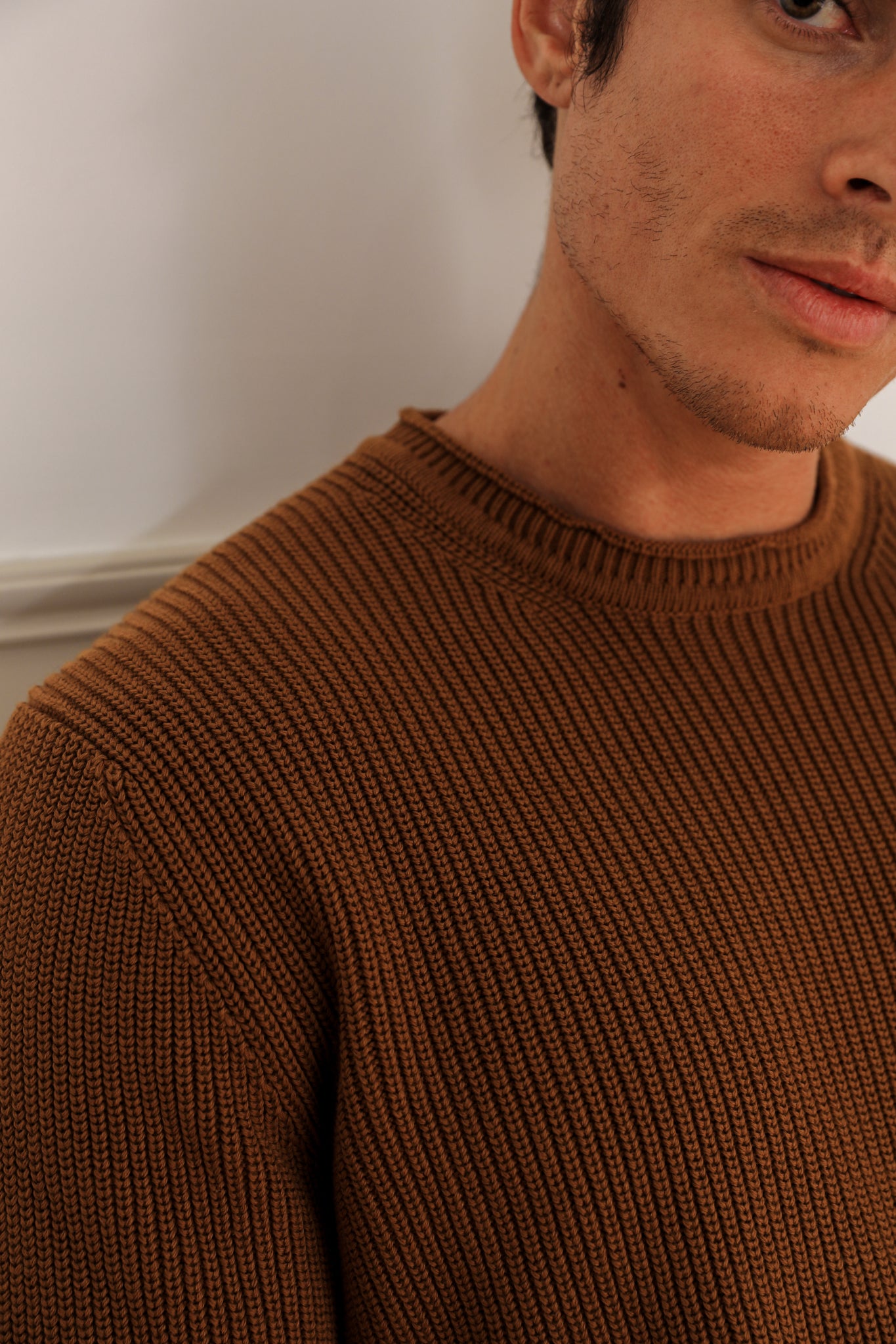 Winton Crew-Neck Sweater - Knit Cotton - Ochre