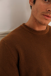 Winton Crew-Neck Sweater - Knit Cotton - Ochre