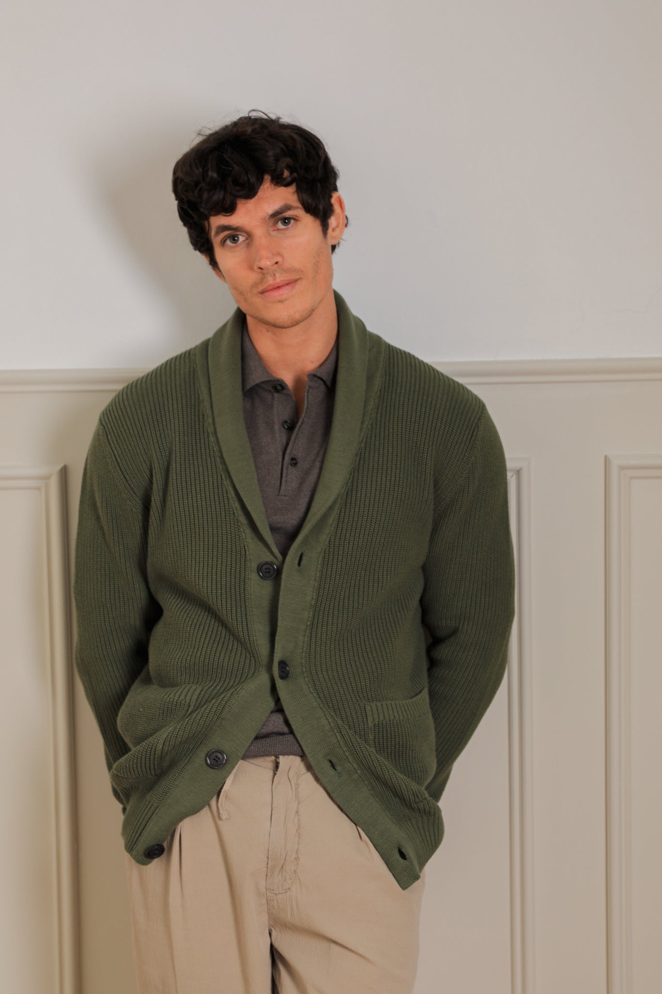 Kooyong Shawl Cardigan - Olive