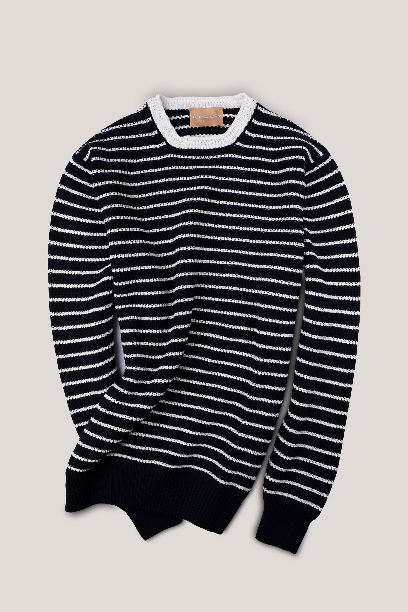 Winton Cotton Crew-Neck Sweater - Striped Navy/White - Last few