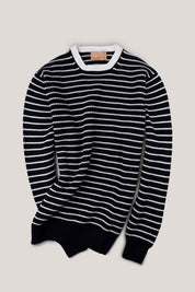 Winton Cotton Crew-Neck Sweater - Striped Navy/White - Last few