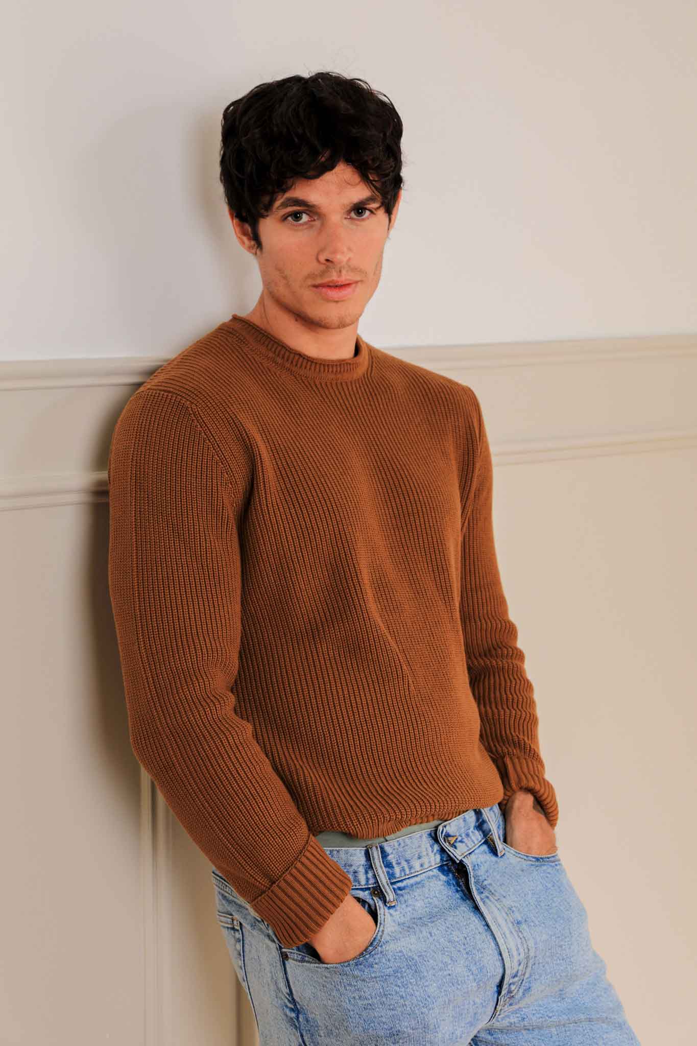 Winton Crew-Neck Sweater - Knit Cotton - Ochre